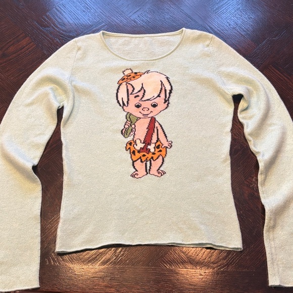 Cashmere Sweater blue green flinestones bam bam Long Sleeve sweater